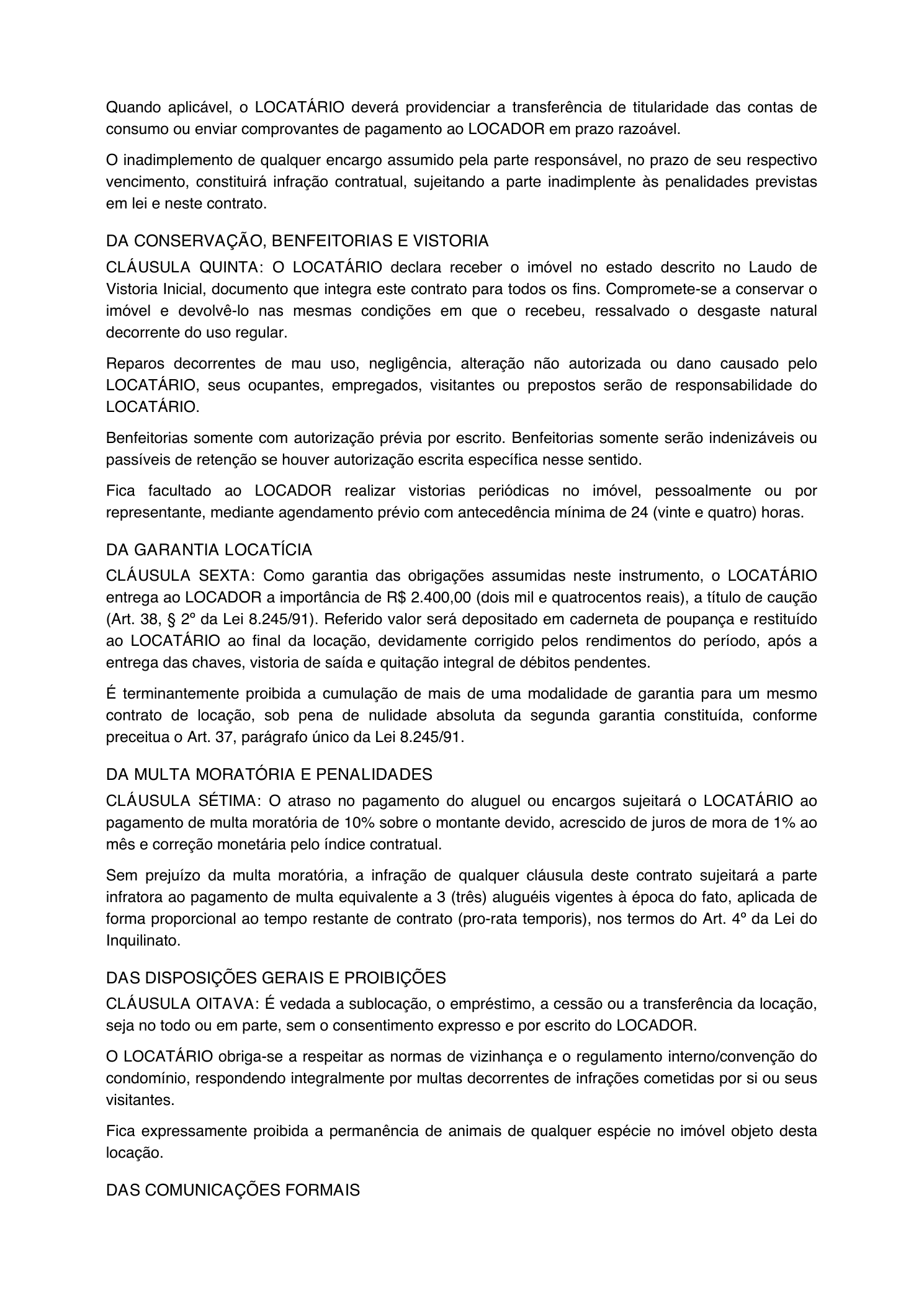 Página 2 do contrato de aluguel exemplo