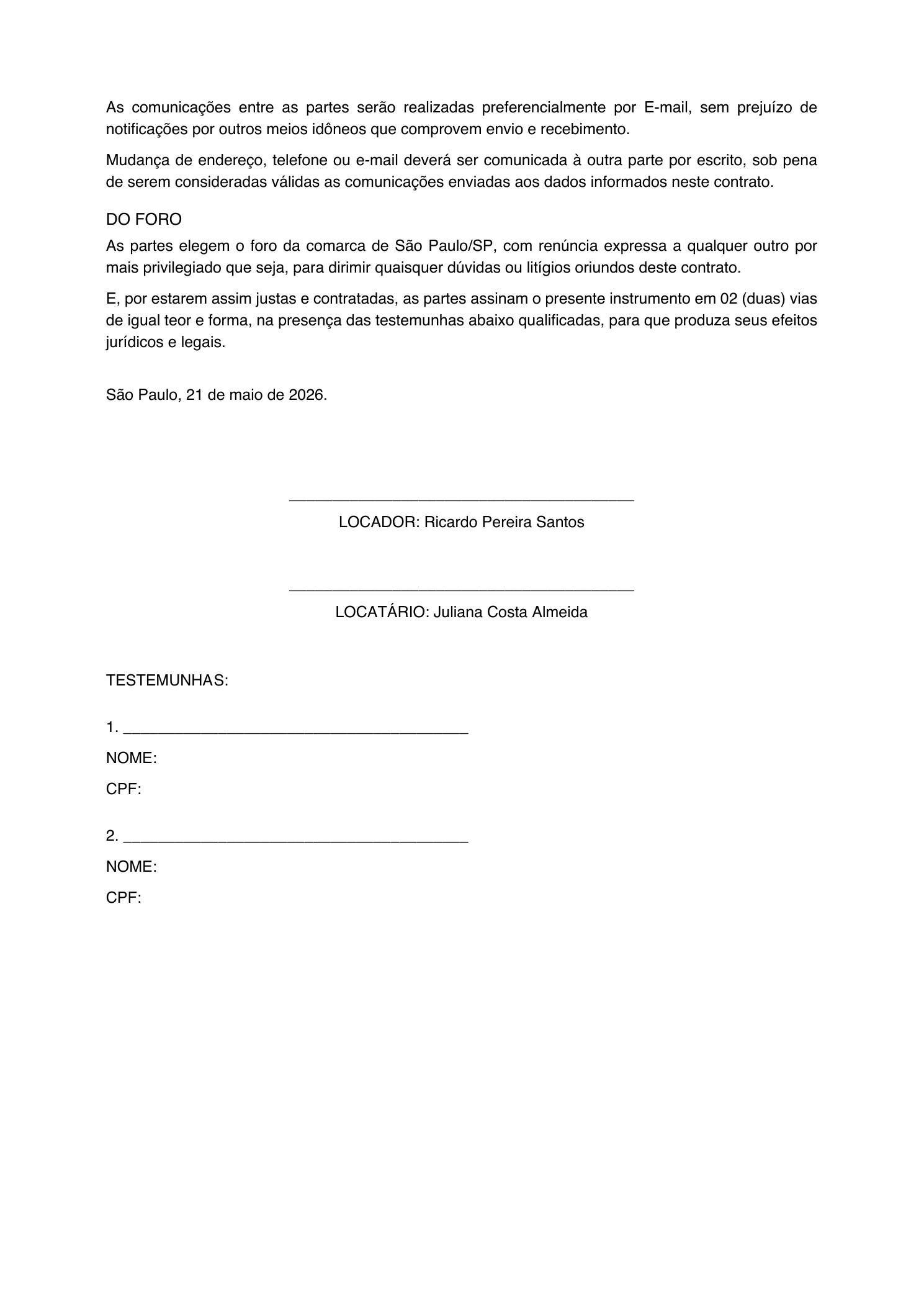 Página 3 do contrato de aluguel exemplo